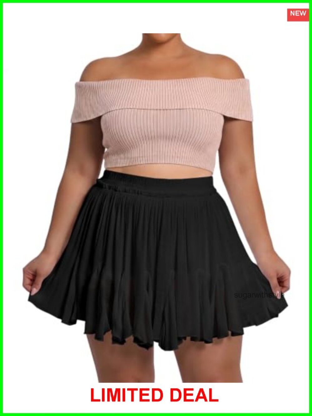 Plus Size Ruffle Mini Skort with Built-in Shorts & Pockets High Waist